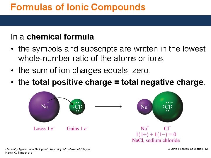 Formulas of Ionic Compounds In a chemical formula, • the symbols and subscripts are