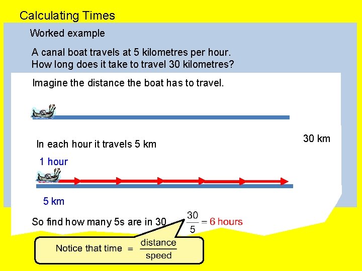 Calculating Times Worked example A canal boat travels at 5 kilometres per hour. How