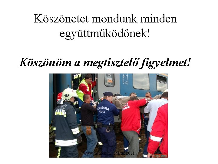 Köszönetet mondunk minden együttműködőnek! Köszönöm a megtisztelő figyelmet! www. mentok. hu Mártai 2011 