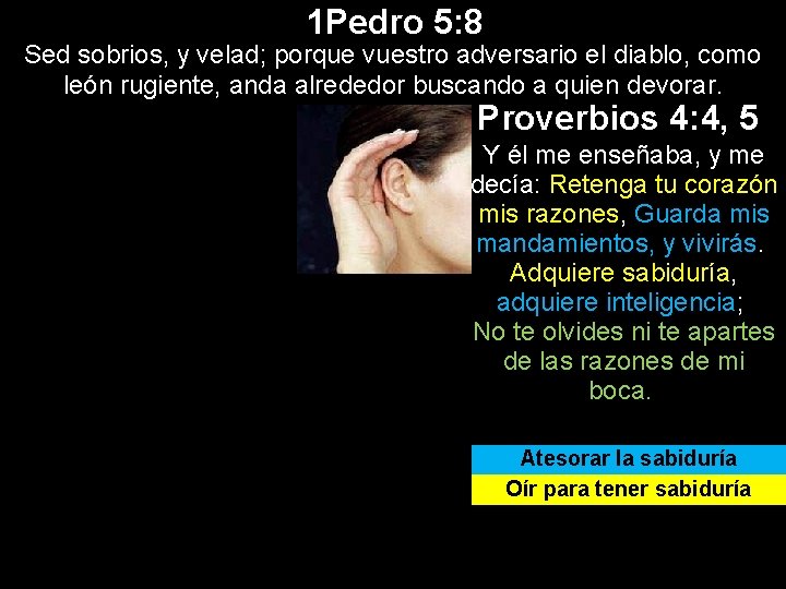 1 Pedro 5: 8 Sed sobrios, y velad; porque vuestro adversario el diablo, como