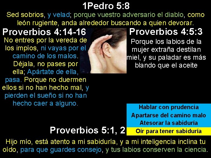 1 Pedro 5: 8 Sed sobrios, y velad; porque vuestro adversario el diablo, como