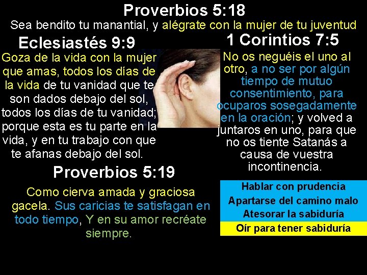 Proverbios 5: 18 Sea bendito tu manantial, y alégrate con la mujer de tu