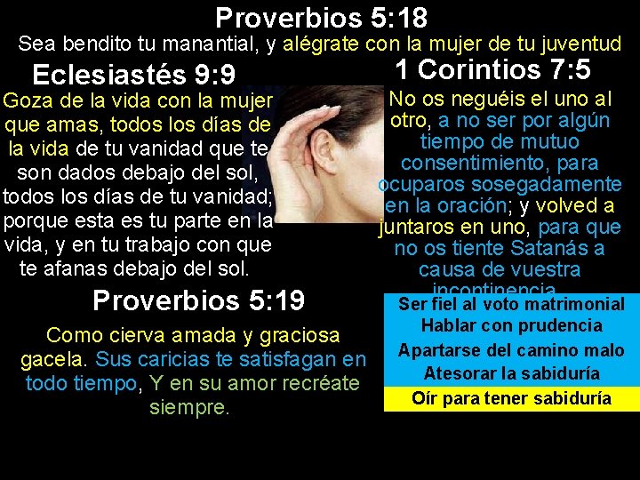 Proverbios 5: 18 Sea bendito tu manantial, y alégrate con la mujer de tu