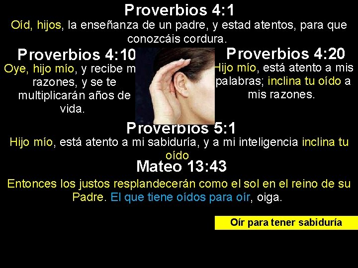 Proverbios 4: 1 Oíd, hijos, la enseñanza de un padre, y estad atentos, para