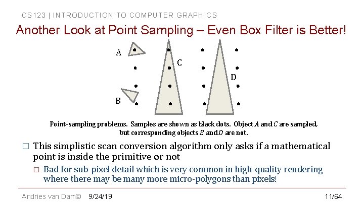 CS 123 | INTRODUCTION TO COMPUTER GRAPHICS Another Look at Point Sampling – Even