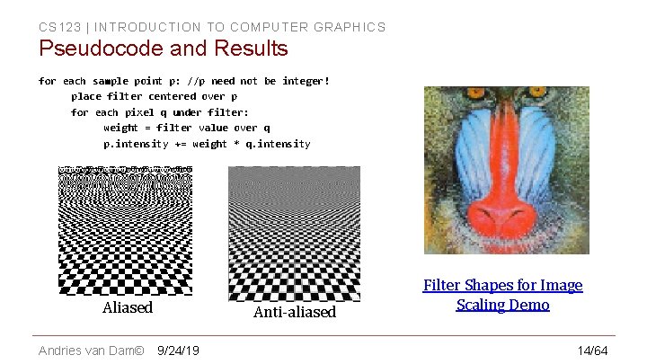 CS 123 | INTRODUCTION TO COMPUTER GRAPHICS Pseudocode and Results for each sample point