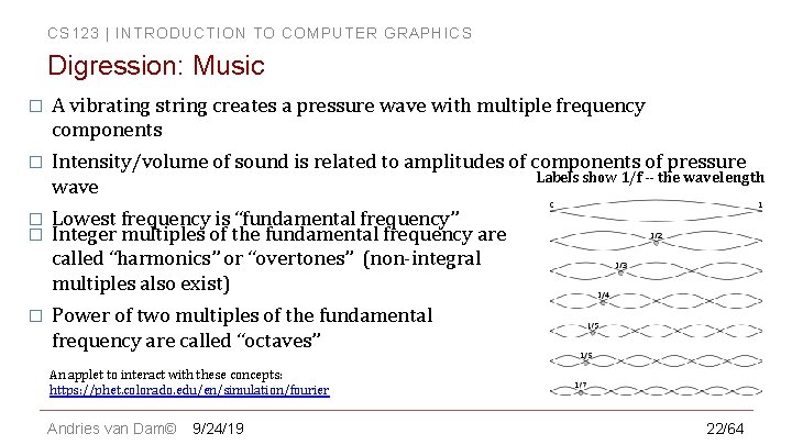 CS 123 | INTRODUCTION TO COMPUTER GRAPHICS Digression: Music � A vibrating string creates