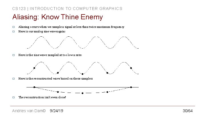 CS 123 | INTRODUCTION TO COMPUTER GRAPHICS Aliasing: Know Thine Enemy � Aliasing occurs