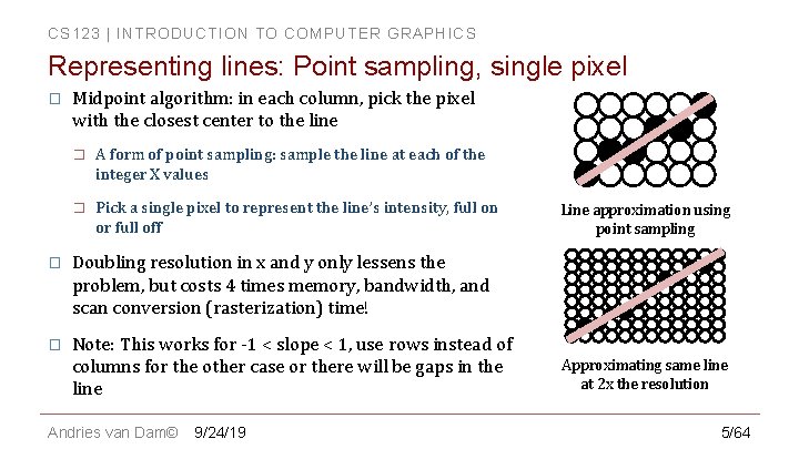 CS 123 | INTRODUCTION TO COMPUTER GRAPHICS Representing lines: Point sampling, single pixel �