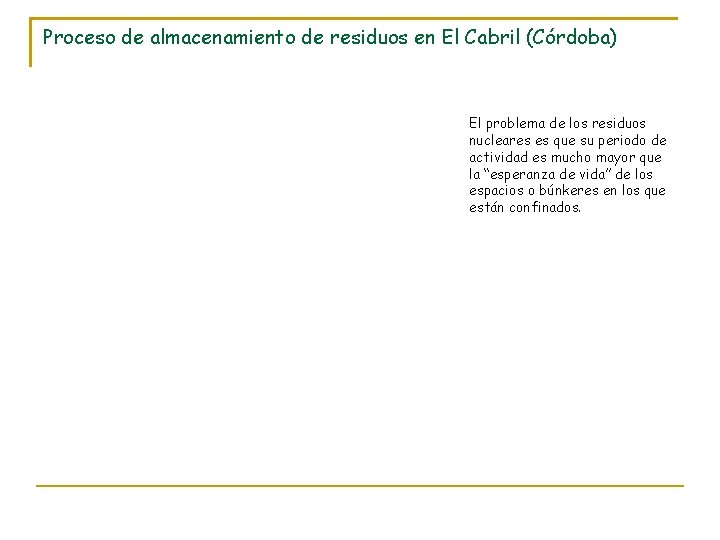 Proceso de almacenamiento de residuos en El Cabril (Córdoba) El problema de los residuos