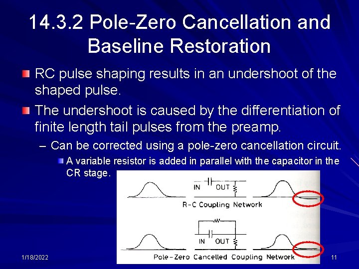 14. 3. 2 Pole-Zero Cancellation and Baseline Restoration RC pulse shaping results in an