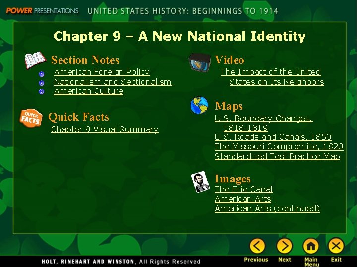 Chapter 9 – A New National Identity Section Notes American Foreign Policy Nationalism and