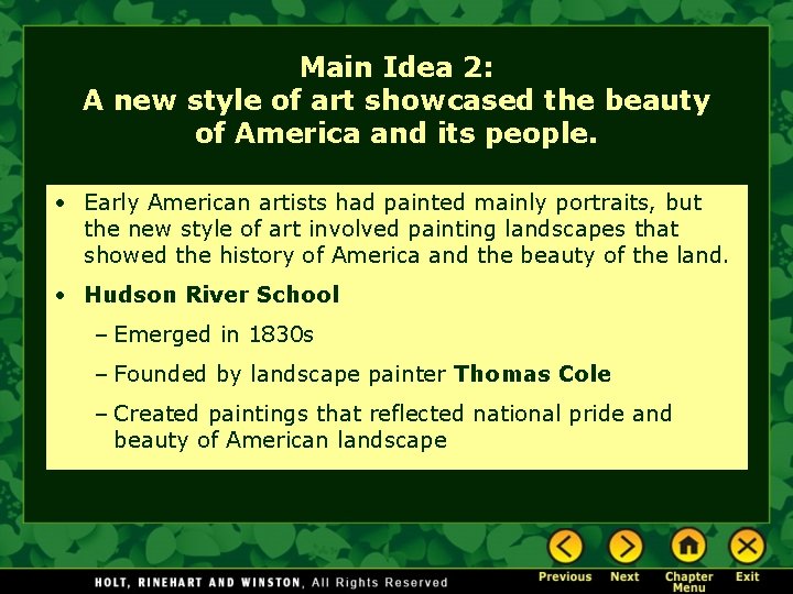 Main Idea 2: A new style of art showcased the beauty of America and