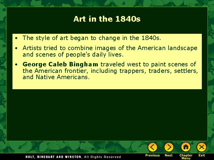 Art in the 1840 s • The style of art began to change in