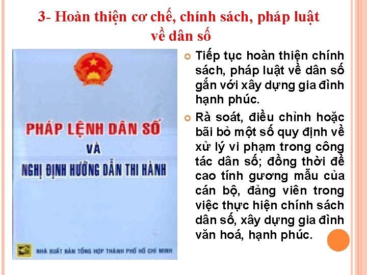 3 - Hoàn thiện cơ chế, chính sách, pháp luật về dân số Tiếp