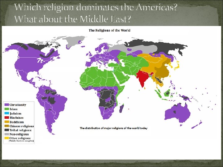 Which religion dominates the Americas? What about the Middle East? 