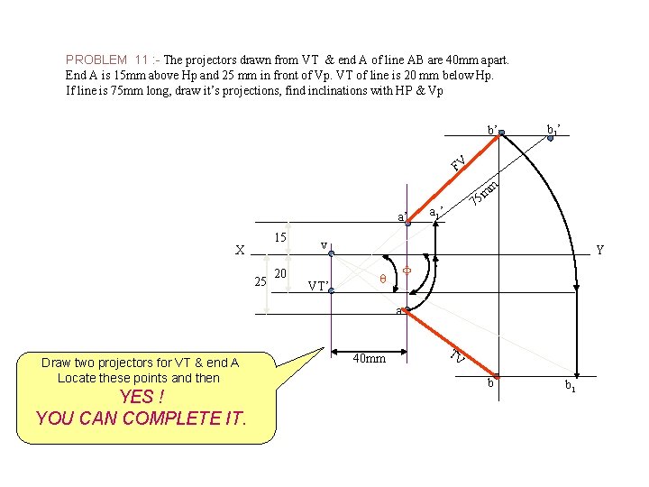 PROBLEM 11 : - The projectors drawn from VT & end A of line