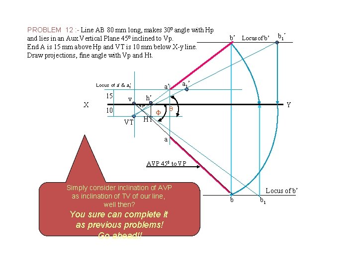 PROBLEM 12 : - Line AB 80 mm long, makes 300 angle with Hp
