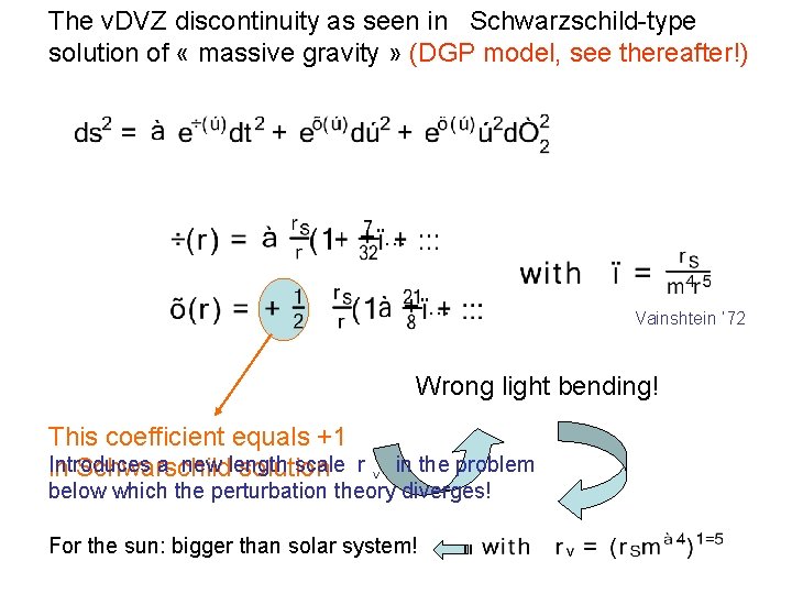 The v. DVZ discontinuity as seen in Schwarzschild-type solution of « massive gravity »