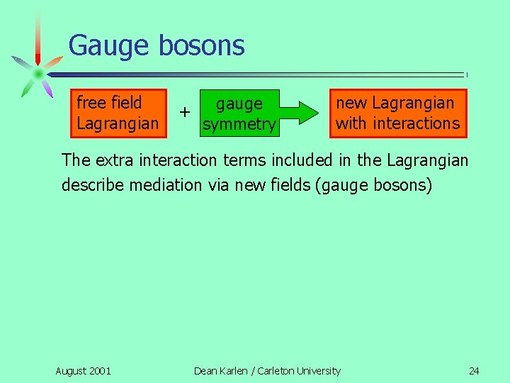 Gauge bosons free field Lagrangian + gauge symmetry new Lagrangian with interactions The extra
