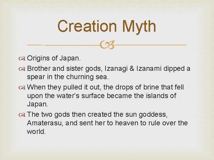 Creation Myth Origins of Japan. Brother and sister gods, Izanagi & Izanami dipped a