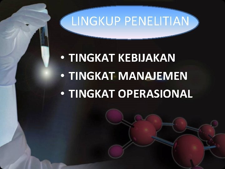 LINGKUP PENELITIAN • TINGKAT KEBIJAKAN • TINGKAT MANAJEMEN • TINGKAT OPERASIONAL 