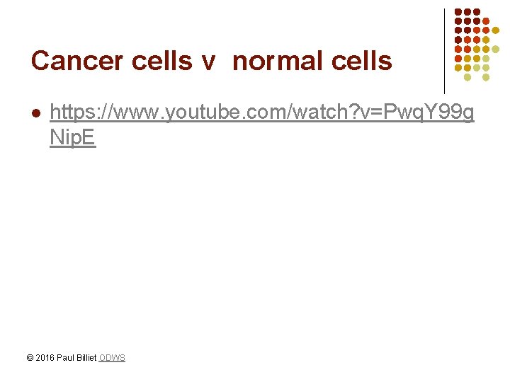 Cancer cells v normal cells l https: //www. youtube. com/watch? v=Pwq. Y 99 g