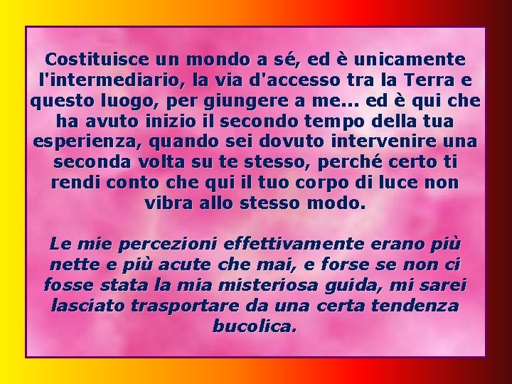 Costituisce un mondo a sé, ed è unicamente l'intermediario, la via d'accesso tra la