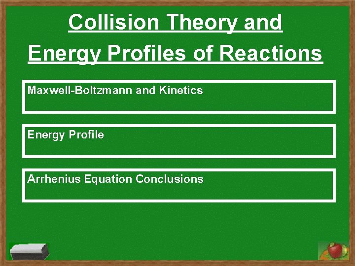 Collision Theory and Energy Profiles of Reactions Maxwell-Boltzmann and Kinetics Energy Profile Arrhenius Equation