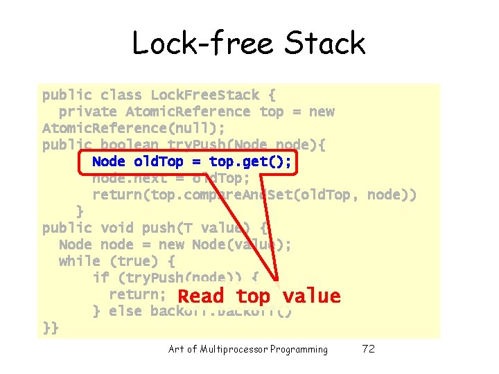 Lock-free Stack public class Lock. Free. Stack { private Atomic. Reference top = new Lock-free Stack public class Lock. Free. Stack { private Atomic. Reference top = new