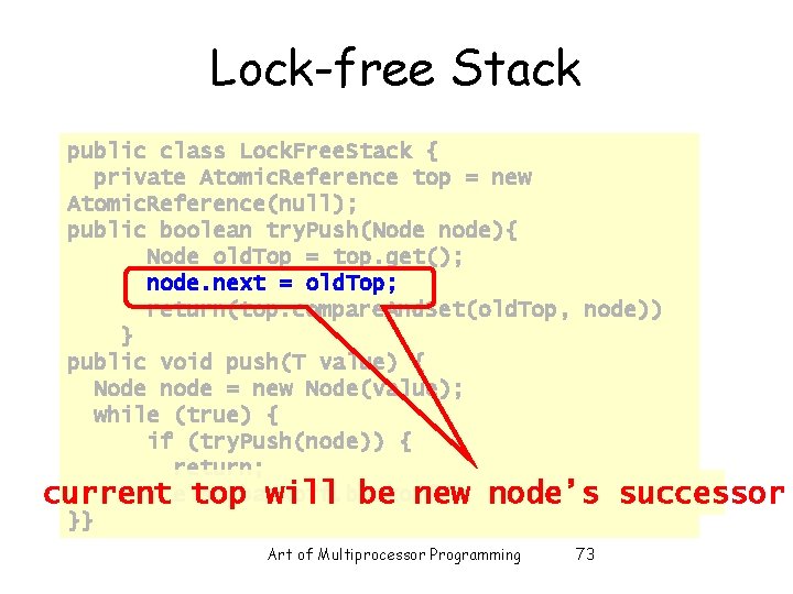 Lock-free Stack public class Lock. Free. Stack { private Atomic. Reference top = new Lock-free Stack public class Lock. Free. Stack { private Atomic. Reference top = new