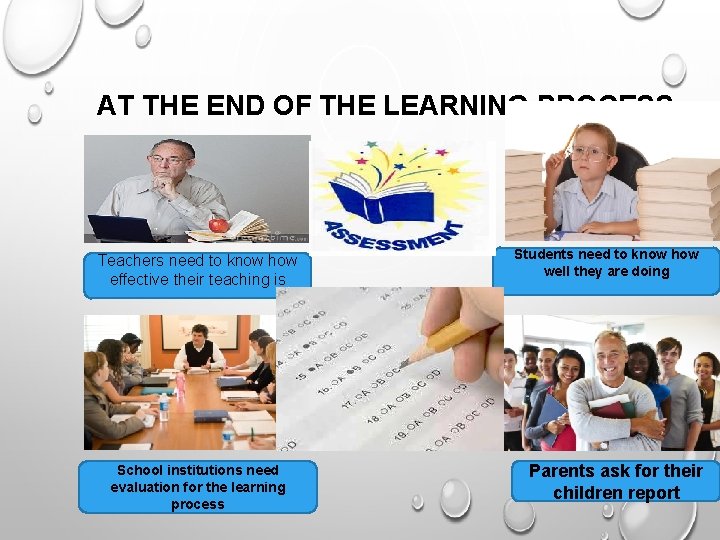 AT THE END OF THE LEARNING PROCESS. . Teachers need to know how effective