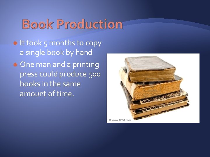 Book Production It took 5 months to copy a single book by hand One