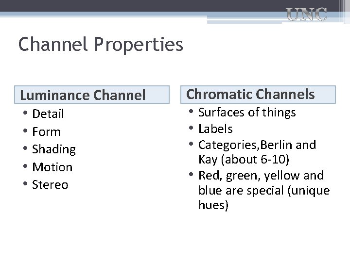 Channel Properties Luminance Channel • Detail • Form • Shading • Motion • Stereo