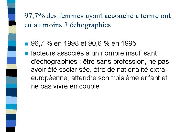 97, 7% des femmes ayant accouché à terme ont eu au moins 3 échographies