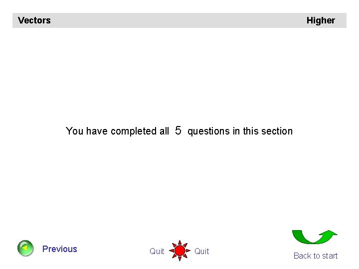 Vectors Higher You have completed all Previous Quit 5 questions in this section Quit