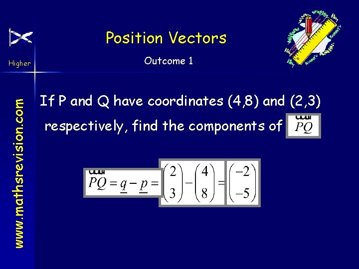 Position Vectors www. mathsrevision. com Higher Outcome 1 If P and Q have coordinates