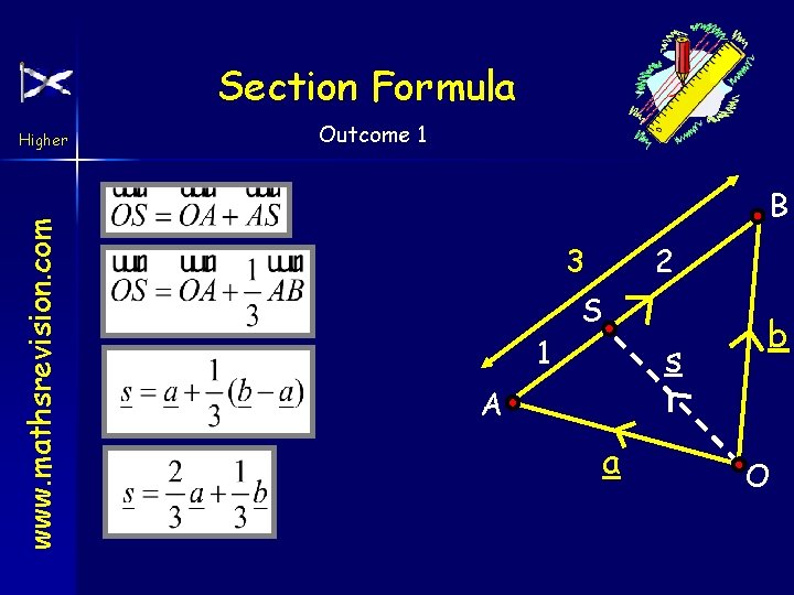 Section Formula www. mathsrevision. com Higher Outcome 1 B 3 1 2 S s