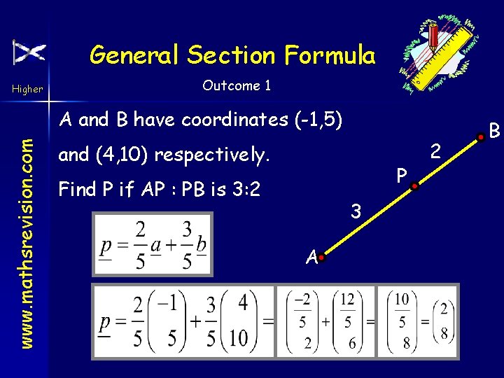 General Section Formula Higher Outcome 1 www. mathsrevision. com A and B have coordinates