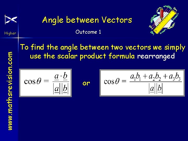 Angle between Vectors www. mathsrevision. com Higher Outcome 1 To find the angle between