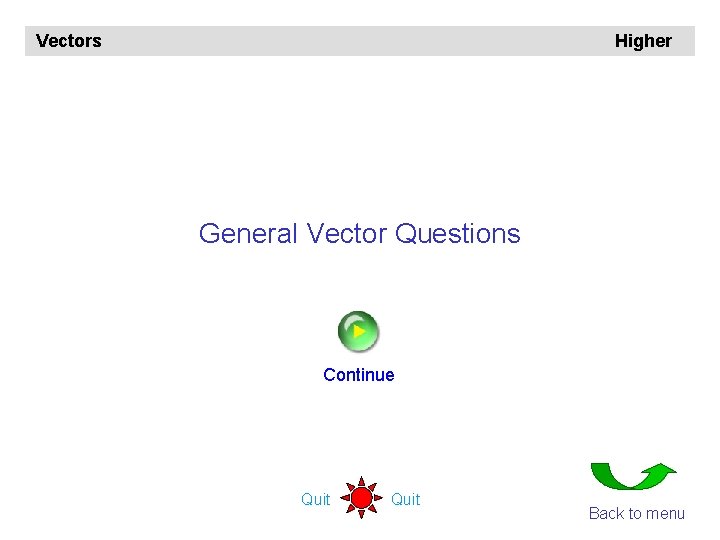 Vectors Higher General Vector Questions Continue Quit Back to menu 