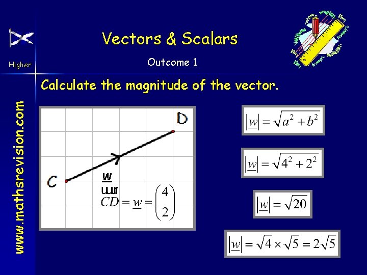 Vectors & Scalars Outcome 1 Higher www. mathsrevision. com Calculate the magnitude of the