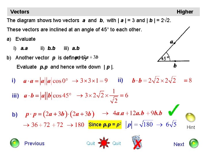 Vectors Higher The diagram shows two vectors a and b, with | a |