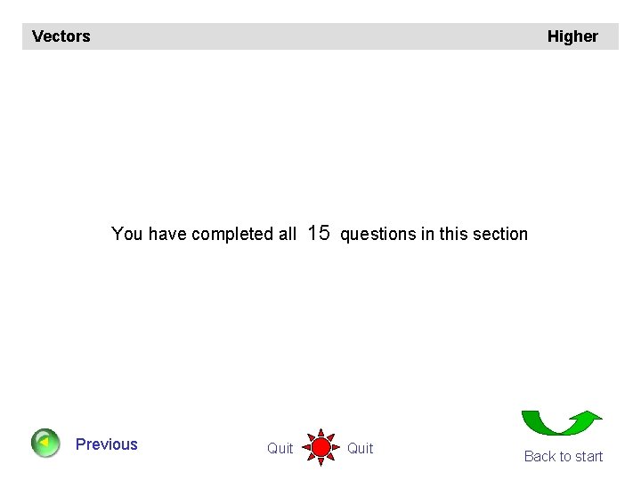 Vectors Higher You have completed all Previous Quit 15 questions in this section Quit