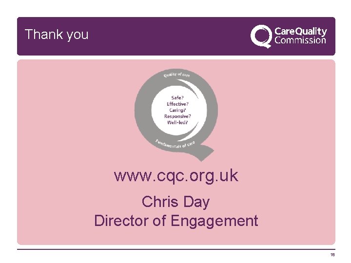 Thank you www. cqc. org. uk Chris Day Director of Engagement 18 