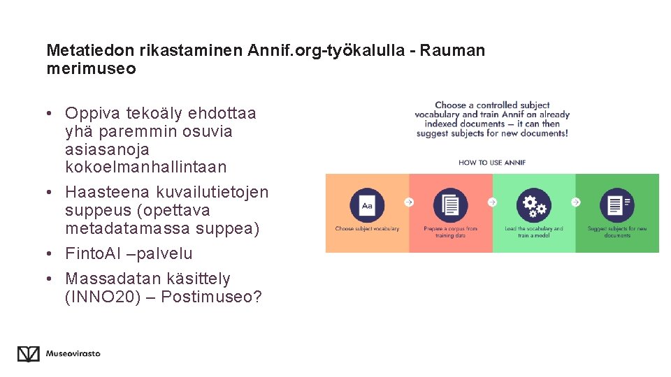 Metatiedon rikastaminen Annif. org-työkalulla - Rauman merimuseo • Oppiva tekoäly ehdottaa yhä paremmin osuvia