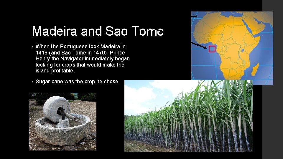 Madeira and Sao Tome • When the Portuguese took Madeira in 1419 (and Sao