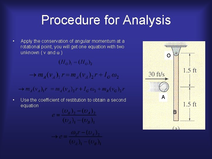 Procedure for Analysis • • Apply the conservation of angular momentum at a rotational