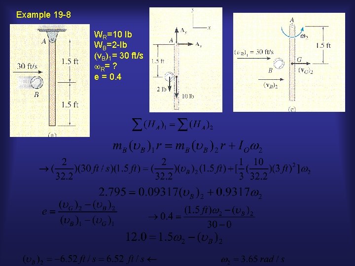 Example 19 -8 WR=10 Ib WB=2 -Ib (v. B)1= 30 ft/s w. R =