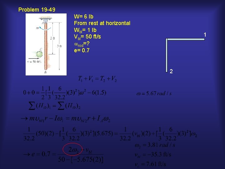 Problem 19 -49 W= 6 Ib From rest at horizontal Wbl= 1 Ib Vbl=
